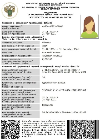 Exemple d'obtention de visa électronique pour la Russie